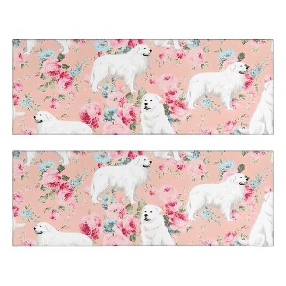 Kitchen Rugs Sets Of 2,Great Pyrenees Dog and Pioneer Flower Anti Fatigue Kitchen Mat Rugs Non Slip Washable,Decorative Kitchen Floor Mats for Kitchen,Sink,Laundry,17"X47"