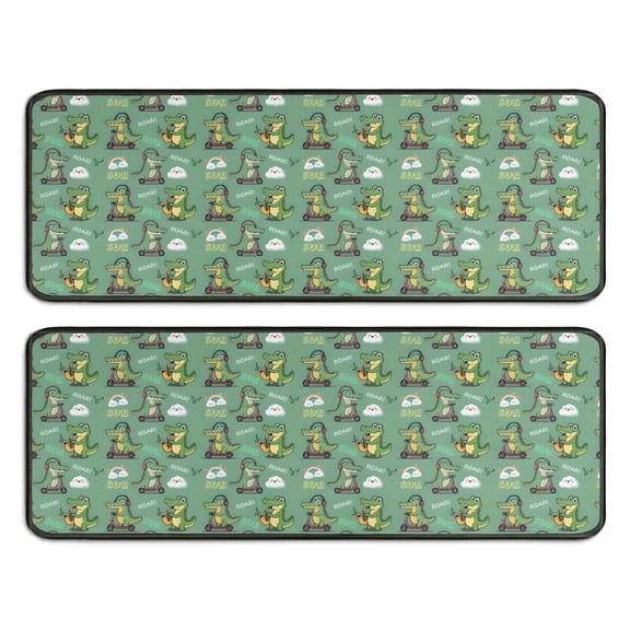 Kitchen Rugs Sets Of 2,Green Alligators Icons Pattern Anti Fatigue Kitchen Mat Rugs Non Slip Washable,Decorative Kitchen Floor Mats for Kitchen,Sink,Laundry,17"x47"+17"x47"
