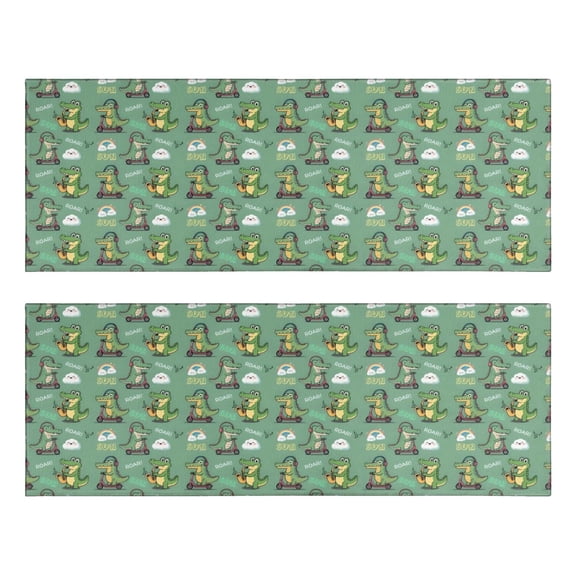 Kitchen Rugs Sets Of 2,Green Alligators Icons Pattern Anti Fatigue Kitchen Mat Rugs Non Slip Washable,Decorative Kitchen Floor Mats for Kitchen,Sink,Laundry,17"X47"