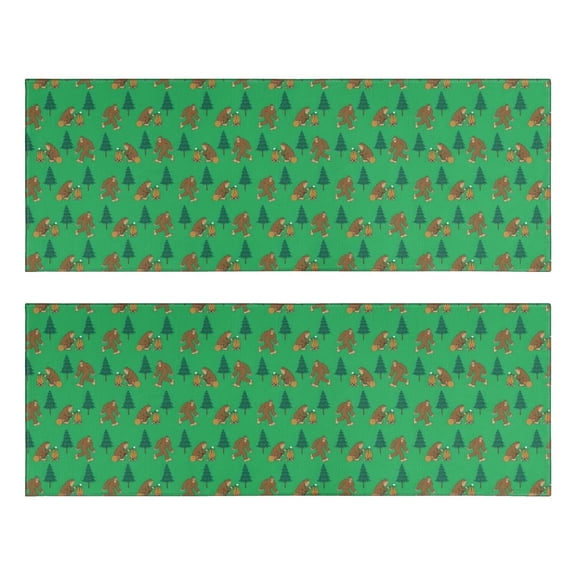 Kitchen Rugs Sets Of 2,Green Bigfoot and Campfire Pattern Anti Fatigue Kitchen Mat Rugs Non Slip Washable,Decorative Kitchen Floor Mats for Kitchen,Sink,Laundry,17"X47"