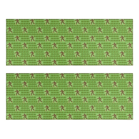 Kitchen Rugs Sets Of 2,Green Bigfoot Pattern Anti Fatigue Kitchen Mat Rugs Non Slip Washable,Decorative Kitchen Floor Mats for Kitchen,Sink,Laundry,17"X47"