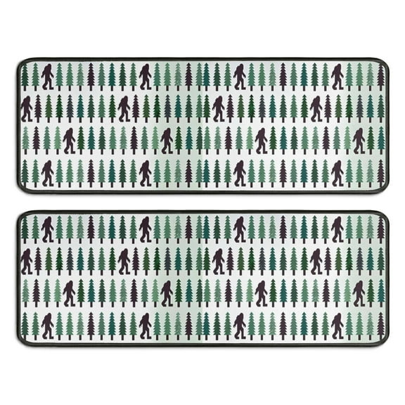 Kitchen Rugs Sets Of 2,Green Bigfoot and Tree Pattern Anti Fatigue Kitchen Mat Rugs Non Slip Washable,Decorative Kitchen Floor Mats for Kitchen,Sink,Laundry,17"x47"+17"x47"