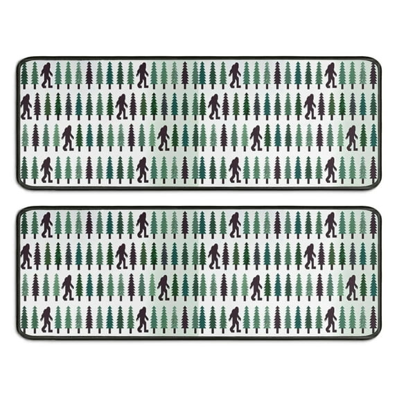 Kitchen Rugs Sets Of 2,Green Bigfoot and Tree Pattern Anti Fatigue Kitchen Mat Rugs Non Slip Washable,Decorative Kitchen Floor Mats for Kitchen,Sink,Laundry,17"x47"+17"x47"