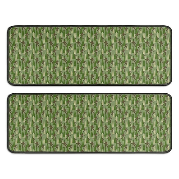 Kitchen Rugs Sets Of 2,Green Bigfoot and Tree Pattern Anti Fatigue Kitchen Mat Rugs Non Slip Washable,Decorative Kitchen Floor Mats for Kitchen,Sink,Laundry,17"x47"+17"x47"