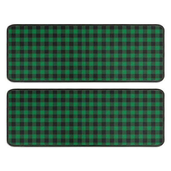 Kitchen Rugs Sets Of 2,Green Black Checkerboard Checkered Pattern Anti Fatigue Kitchen Mat Rugs Non Slip Washable,Decorative Kitchen Floor Mats for Kitchen,Sink,Laundry,17"x47"+17"x47"