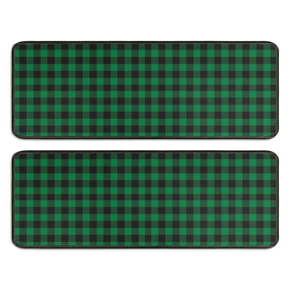 Kitchen Rugs Sets Of 2,Green Black Checkerboard Checkered Pattern Anti Fatigue Kitchen Mat Rugs Non Slip Washable,Decorative Kitchen Floor Mats for Kitchen,Sink,Laundry,17"x47"+17"x47"