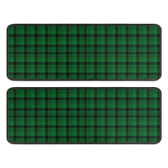 Kitchen Rugs Sets Of 2,Green Black Checkerboard Checkered Pattern Anti Fatigue Kitchen Mat Rugs Non Slip Washable,Decorative Kitchen Floor Mats for Kitchen,Sink,Laundry,17"x47"+17"x47"