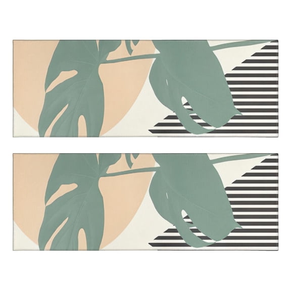 Kitchen Rugs Sets Of 2,Green Boho Geometric and Plant Pattern Anti Fatigue Kitchen Mat Rugs Non Slip Washable,Decorative Kitchen Floor Mats for Kitchen,Sink,Laundry,17"X47"