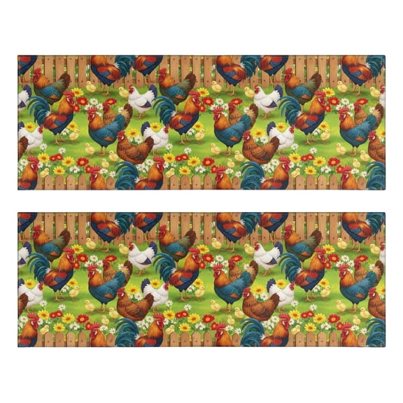 Kitchen Rugs Sets Of 2,Green Chicken Farm Pattern Anti Fatigue Kitchen Mat Rugs Non Slip Washable,Decorative Kitchen Floor Mats for Kitchen,Sink,Laundry,17"X47"