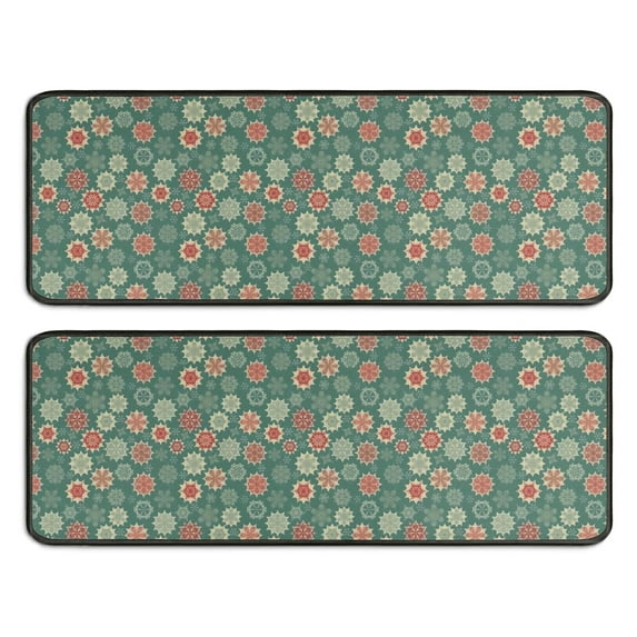 Kitchen Rugs Sets Of 2,Green Christmas Floral Pattern Anti Fatigue Kitchen Mat Rugs Non Slip Washable,Decorative Kitchen Floor Mats for Kitchen,Sink,Laundry,17"x47"+17"x47"