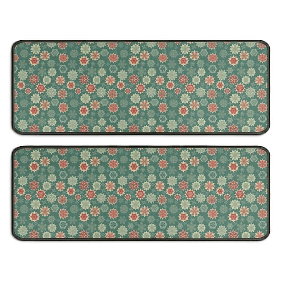 Kitchen Rugs Sets Of 2,Green Christmas Floral Pattern Anti Fatigue Kitchen Mat Rugs Non Slip Washable,Decorative Kitchen Floor Mats for Kitchen,Sink,Laundry,17"x47"+17"x47"