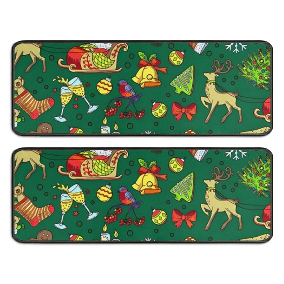 Kitchen Rugs Sets Of 2,Green Christmas Santa and Snowman Pattern Anti Fatigue Kitchen Mat Rugs Non Slip Washable,Decorative Kitchen Floor Mats for Kitchen,Sink,Laundry,17"x47"+17"x47"