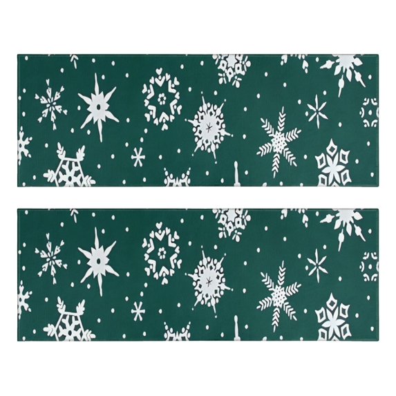 Kitchen Rugs Sets Of 2,Green Christmas Snowflake Pattern Anti Fatigue Kitchen Mat Rugs Non Slip Washable,Decorative Kitchen Floor Mats for Kitchen,Sink,Laundry,17"X47"