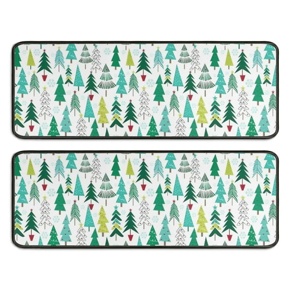 Kitchen Rugs Sets Of 2,Green Christmas Tree Pattern Anti Fatigue Kitchen Mat Rugs Non Slip Washable,Decorative Kitchen Floor Mats for Kitchen,Sink,Laundry,17"x47"+17"x47"