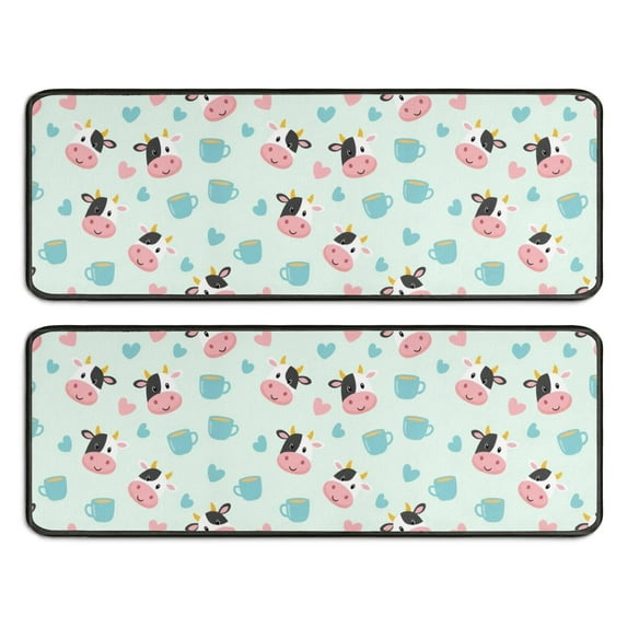 Kitchen Rugs Sets Of 2,Green Cow Coffee Pattern Anti Fatigue Kitchen Mat Rugs Non Slip Washable,Decorative Kitchen Floor Mats for Kitchen,Sink,Laundry,17"x47"+17"x47"