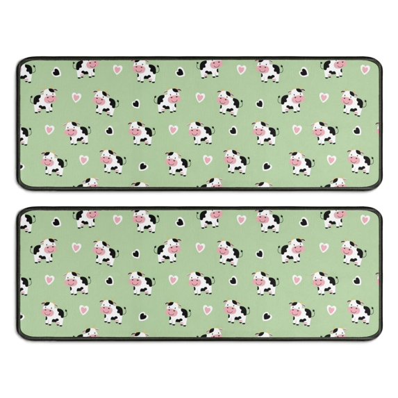 Kitchen Rugs Sets Of 2,Green Cow Heart Pattern Anti Fatigue Kitchen Mat Rugs Non Slip Washable,Decorative Kitchen Floor Mats for Kitchen,Sink,Laundry,17"x47"+17"x47"