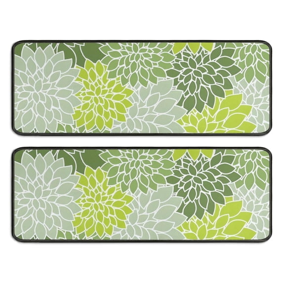 Kitchen Rugs Sets Of 2,Green Floral and Petal Pattern Anti Fatigue Kitchen Mat Rugs Non Slip Washable,Decorative Kitchen Floor Mats for Kitchen,Sink,Laundry,17"x47"+17"x47"