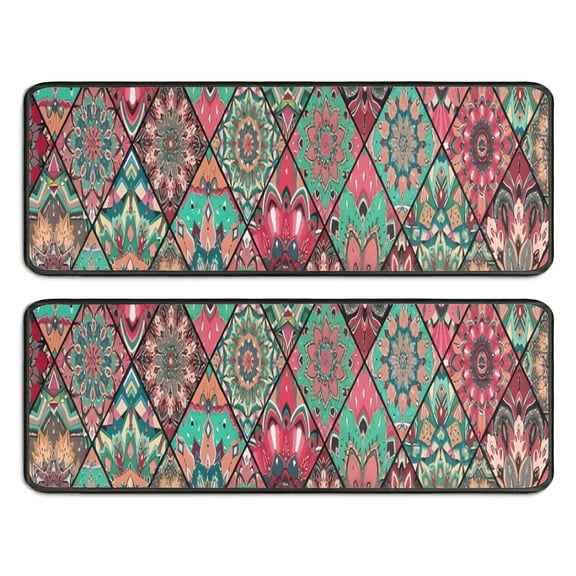 Kitchen Rugs Sets Of 2,Green Geometric Diamond Pattern Anti Fatigue Kitchen Mat Rugs Non Slip Washable,Decorative Kitchen Floor Mats for Kitchen,Sink,Laundry,17"x47"+17"x47"