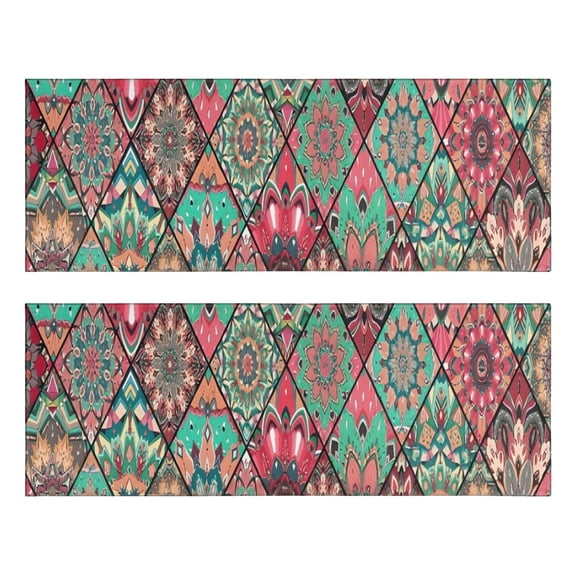 Kitchen Rugs Sets Of 2,Green Geometric Diamond Pattern Anti Fatigue Kitchen Mat Rugs Non Slip Washable,Decorative Kitchen Floor Mats for Kitchen,Sink,Laundry,17"X47"