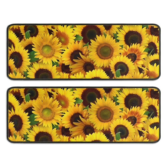 Kitchen Rugs Sets Of 2,Green Leaf Sunflower Pattern Anti Fatigue Kitchen Mat Rugs Non Slip Washable,Decorative Kitchen Floor Mats for Kitchen,Sink,Laundry,17"x47"+17"x47"