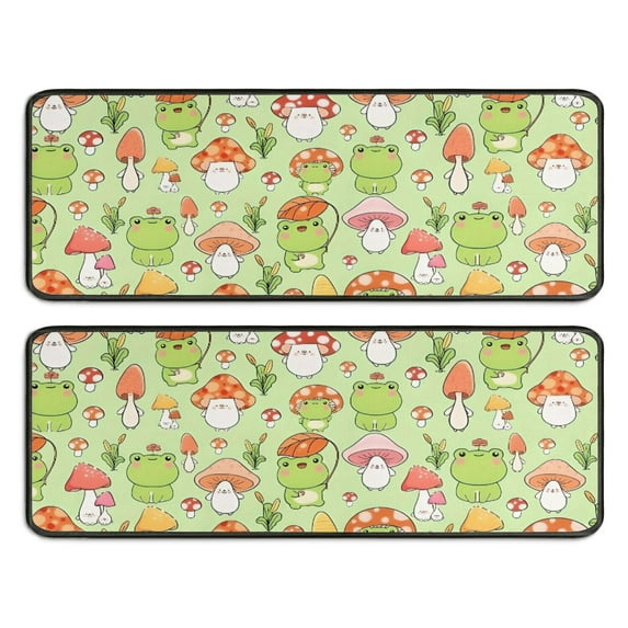 Kitchen Rugs Sets Of 2,Green Mushroom Frog Green Pattern Anti Fatigue Kitchen Mat Rugs Non Slip Washable,Decorative Kitchen Floor Mats for Kitchen,Sink,Laundry,17"x47"+17"x47"
