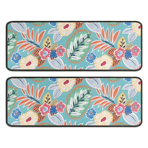 Kitchen Rugs Sets Of 2,Green Pioneer Flower and Leaf Anti Fatigue Kitchen Mat Rugs Non Slip Washable,Decorative Kitchen Floor Mats for Kitchen,Sink,Laundry,17"x47"+17"x47"