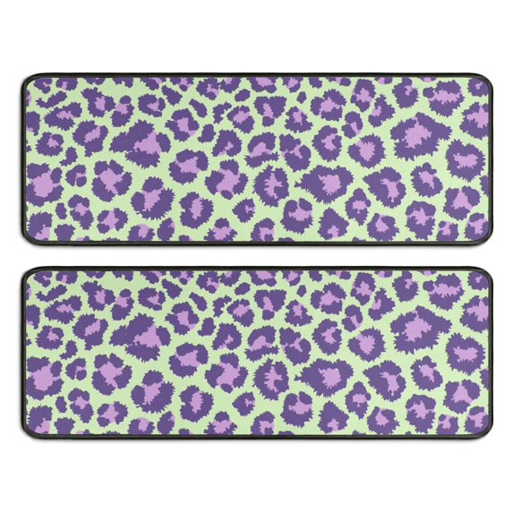 Kitchen Rugs Sets Of 2,Green and Purple Of Leopard Print Anti Fatigue Kitchen Mat Rugs Non Slip Washable,Decorative Kitchen Floor Mats for Kitchen,Sink,Laundry,17"x47"+17"x47"