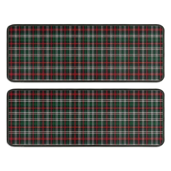 Kitchen Rugs Sets Of 2,Green and Red Checkerboard Checkered Pattern Anti Fatigue Kitchen Mat Rugs Non Slip Washable,Decorative Kitchen Floor Mats for Kitchen,Sink,Laundry,17"x47"+17"x47"