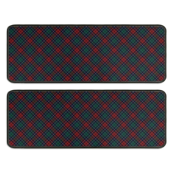 Kitchen Rugs Sets Of 2,Green and Red Christmas Plaid Pattern Anti Fatigue Kitchen Mat Rugs Non Slip Washable,Decorative Kitchen Floor Mats for Kitchen,Sink,Laundry,17"x47"+17"x47"