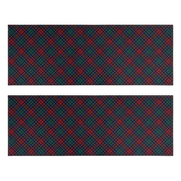 Kitchen Rugs Sets Of 2,Green and Red Christmas Plaid Pattern Anti Fatigue Kitchen Mat Rugs Non Slip Washable,Decorative Kitchen Floor Mats for Kitchen,Sink,Laundry,17"X47"