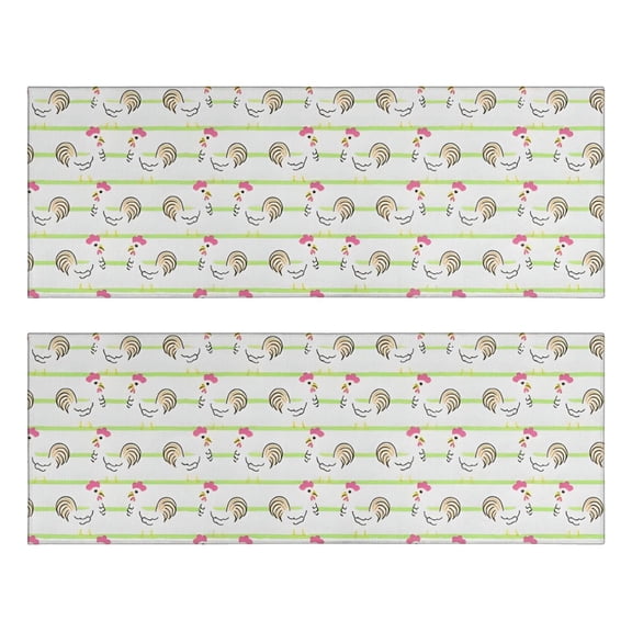 Kitchen Rugs Sets Of 2,Green Striped Chicken Pattern Anti Fatigue Kitchen Mat Rugs Non Slip Washable,Decorative Kitchen Floor Mats for Kitchen,Sink,Laundry,17"X47"