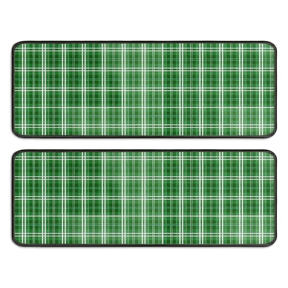 Kitchen Rugs Sets Of 2,Green White Checkerboard Checkered Pattern Anti Fatigue Kitchen Mat Rugs Non Slip Washable,Decorative Kitchen Floor Mats for Kitchen,Sink,Laundry,17"x47"+17"x47"