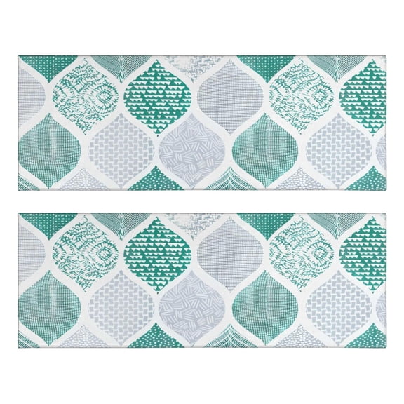 Kitchen Rugs Sets Of 2,Green and White Geometric Quatrefoil Pattern Anti Fatigue Kitchen Mat Rugs Non Slip Washable,Decorative Kitchen Floor Mats for Kitchen,Sink,Laundry,17"X47"