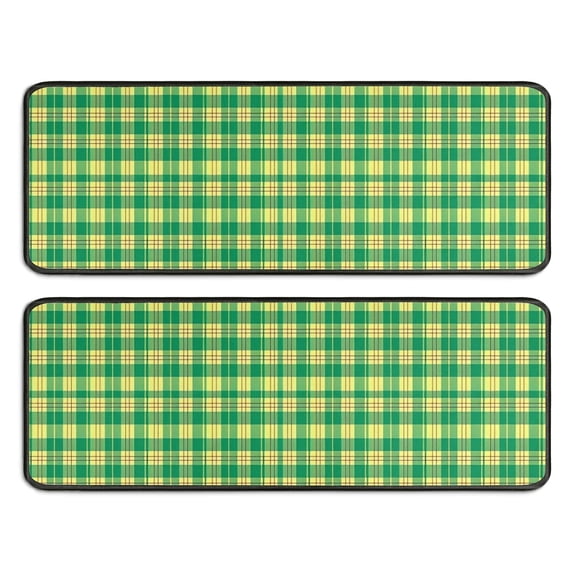 Kitchen Rugs Sets Of 2,Green Yellow Checkerboard Checkered Pattern Anti Fatigue Kitchen Mat Rugs Non Slip Washable,Decorative Kitchen Floor Mats for Kitchen,Sink,Laundry,17"x47"+17"x47"