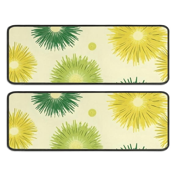 Kitchen Rugs Sets Of 2,Green Yellow Dandelion Pattern Anti Fatigue Kitchen Mat Rugs Non Slip Washable,Decorative Kitchen Floor Mats for Kitchen,Sink,Laundry,17"x47"+17"x47"