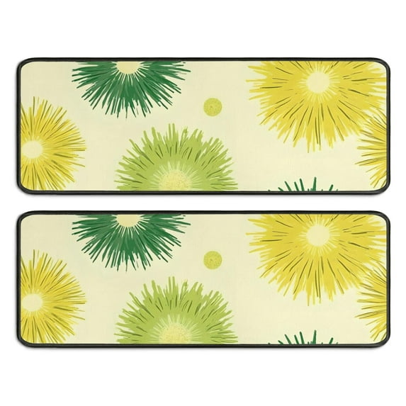 Kitchen Rugs Sets Of 2,Green Yellow Dandelion Pattern Anti Fatigue Kitchen Mat Rugs Non Slip Washable,Decorative Kitchen Floor Mats for Kitchen,Sink,Laundry,17"x47"+17"x47"