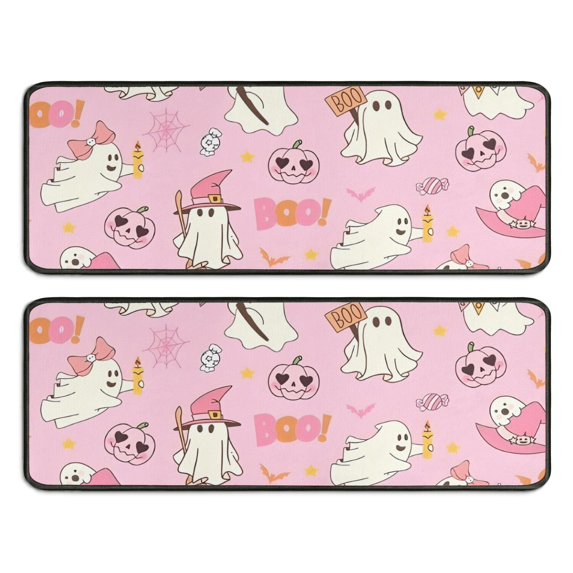 Kitchen Rugs Sets Of 2,Halloween Cute Ghosts with Boo Anti Fatigue Kitchen Mat Rugs Non Slip Washable,Decorative Kitchen Floor Mats for Kitchen,Sink,Laundry,17"x47"+17"x47"