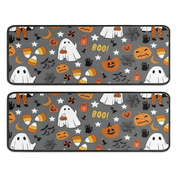 Kitchen Rugs Sets Of 2,Halloween Cute Ghosts with Boo Anti Fatigue Kitchen Mat Rugs Non Slip Washable,Decorative Kitchen Floor Mats for Kitchen,Sink,Laundry,17"x47"+17"x47"