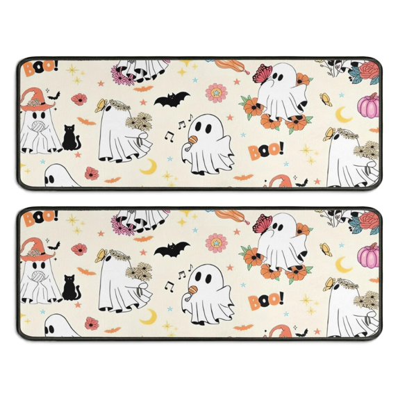 Kitchen Rugs Sets Of 2,Halloween Cute Ghosts with Boo Anti Fatigue Kitchen Mat Rugs Non Slip Washable,Decorative Kitchen Floor Mats for Kitchen,Sink,Laundry,17"x47"+17"x47"