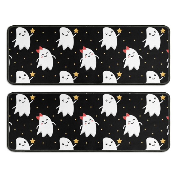 Kitchen Rugs Sets Of 2,Halloween Cute Ghosts Pattern Anti Fatigue Kitchen Mat Rugs Non Slip Washable,Decorative Kitchen Floor Mats for Kitchen,Sink,Laundry,17"x47"+17"x47"