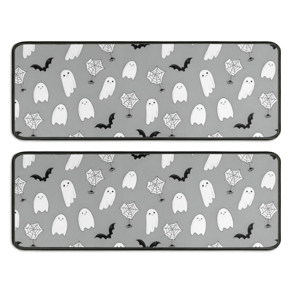 Kitchen Rugs Sets Of 2,Halloween Ghost Pattern Anti Fatigue Kitchen Mat Rugs Non Slip Washable,Decorative Kitchen Floor Mats for Kitchen,Sink,Laundry,17"x47"+17"x47"