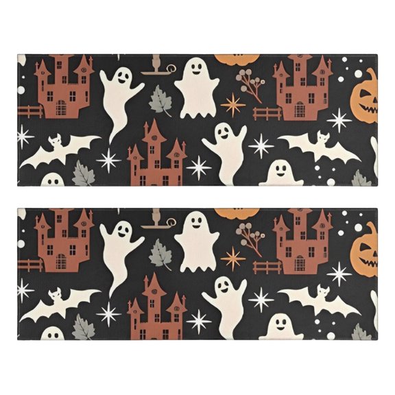 Kitchen Rugs Sets Of 2,Halloween Ghosts Bats and Castles Anti Fatigue Kitchen Mat Rugs Non Slip Washable,Decorative Kitchen Floor Mats for Kitchen,Sink,Laundry,17"X47"