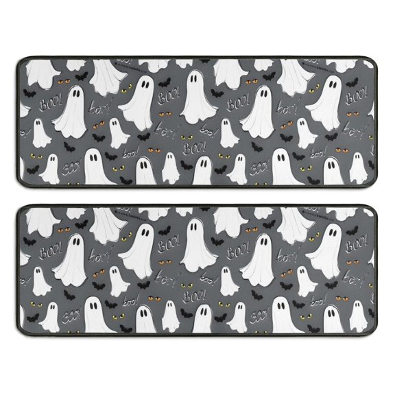 Kitchen Rugs Sets Of 2,Halloween Ghosts Bats and Eyes Anti Fatigue Kitchen Mat Rugs Non Slip Washable,Decorative Kitchen Floor Mats for Kitchen,Sink,Laundry,17"x47"+17"x47"