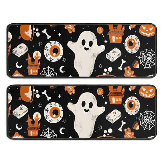 Kitchen Rugs Sets Of 2,Halloween Ghosts and Spooky Elements Anti Fatigue Kitchen Mat Rugs Non Slip Washable,Decorative Kitchen Floor Mats for Kitchen,Sink,Laundry,17"x47"+17"x47"