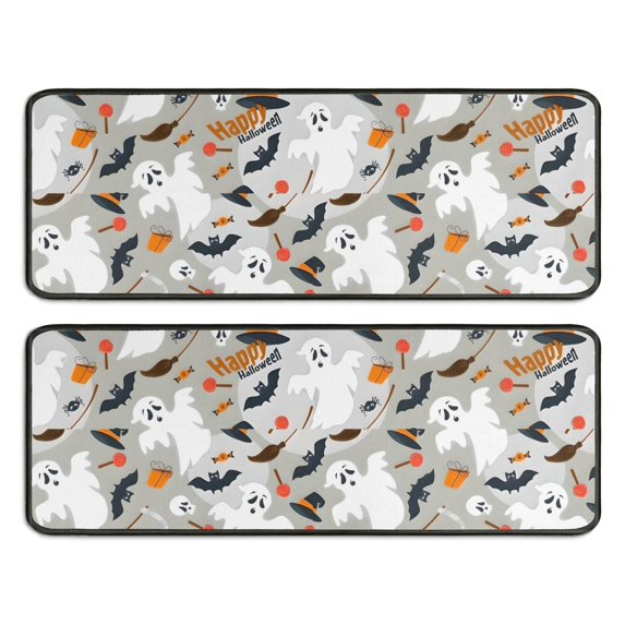 Kitchen Rugs Sets Of 2,Halloween Ghosts and Witchy Elements Anti Fatigue Kitchen Mat Rugs Non Slip Washable,Decorative Kitchen Floor Mats for Kitchen,Sink,Laundry,17"x47"+17"x47"
