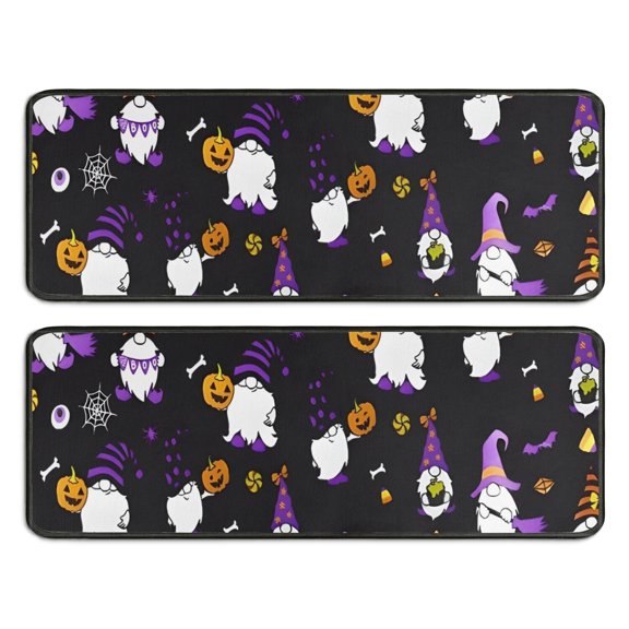 Kitchen Rugs Sets Of 2,Halloween Gnomes and Pumpkins Anti Fatigue Kitchen Mat Rugs Non Slip Washable,Decorative Kitchen Floor Mats for Kitchen,Sink,Laundry,17"x47"+17"x47"