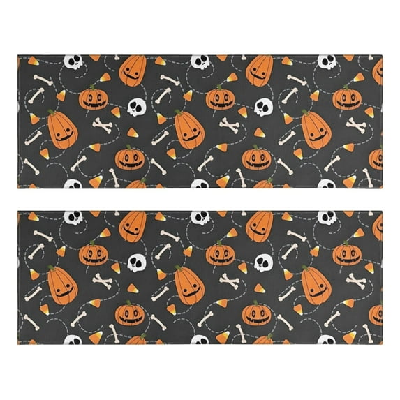 Kitchen Rugs Sets Of 2,Halloween Pumpkin Skull Pattern Anti Fatigue Kitchen Mat Rugs Non Slip Washable,Decorative Kitchen Floor Mats for Kitchen,Sink,Laundry,17"X47"