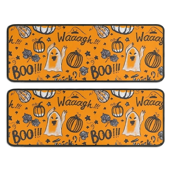 Kitchen Rugs Sets Of 2,Halloween Pumpkin Words Pattern Anti Fatigue Kitchen Mat Rugs Non Slip Washable,Decorative Kitchen Floor Mats for Kitchen,Sink,Laundry,17"x47"+17"x47"