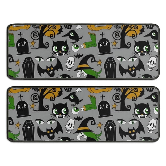 Kitchen Rugs Sets Of 2,Halloween Witch Spooky Icons Pattern Anti Fatigue Kitchen Mat Rugs Non Slip Washable,Decorative Kitchen Floor Mats for Kitchen,Sink,Laundry,17"x47"+17"x47"