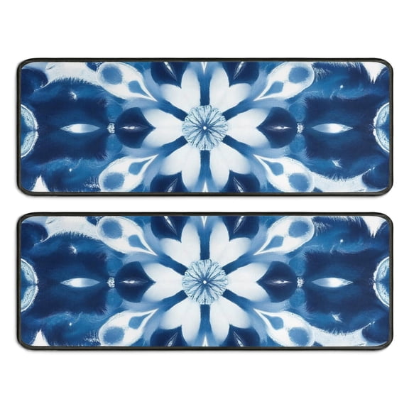 Kitchen Rugs Sets Of 2,Indigo Tie Dye Floral Mandala Anti Fatigue Kitchen Mat Rugs Non Slip Washable,Decorative Kitchen Floor Mats for Kitchen,Sink,Laundry,17"x47"+17"x47"